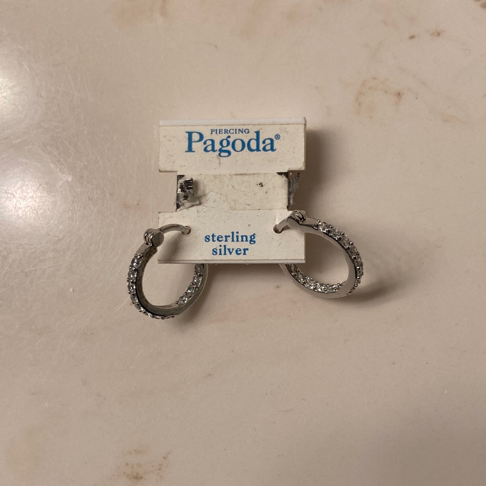 Sterling Silver Hoop Earrings with Crystals